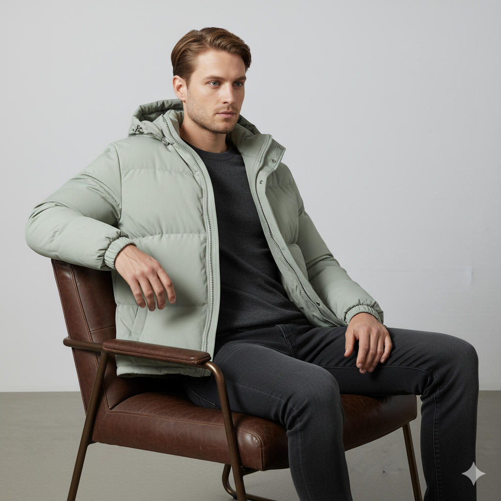 Warme Herren Steppjacke mit Kapuze | Winter Casual