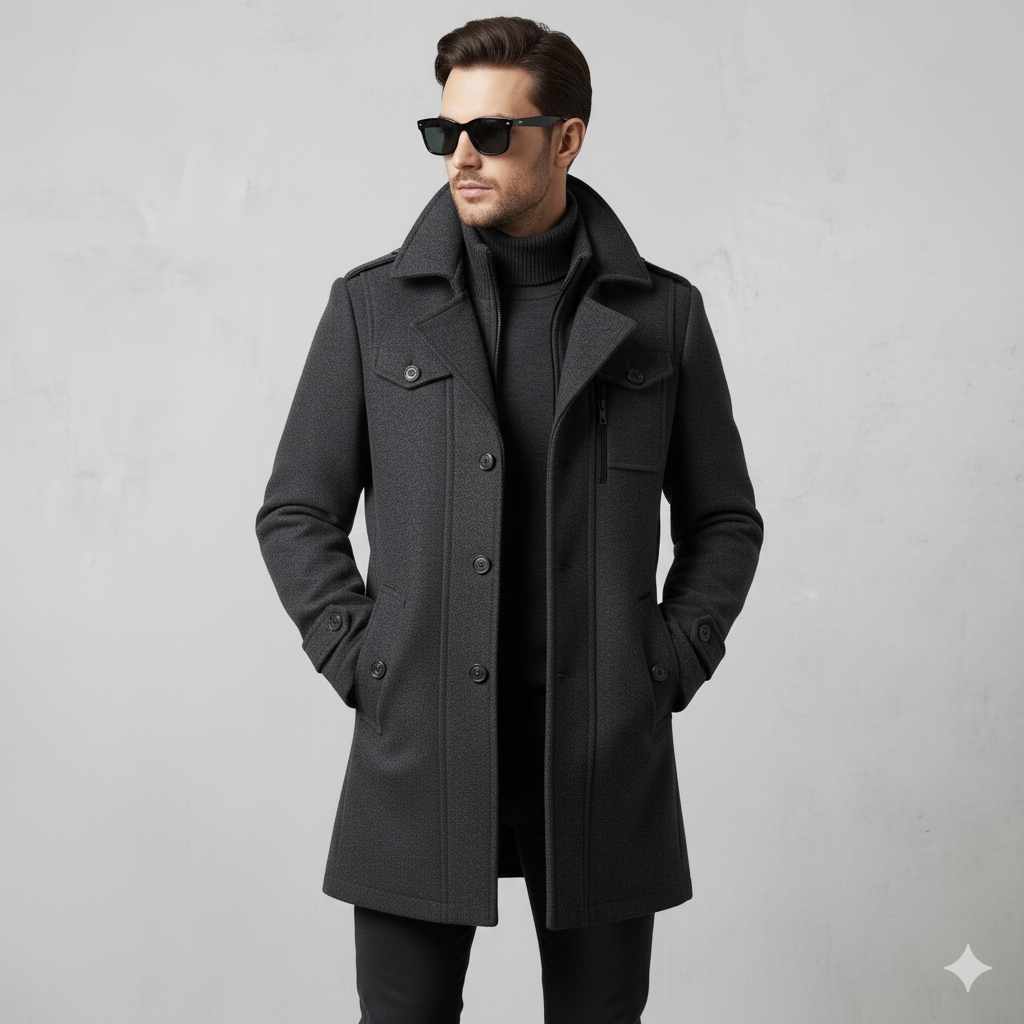 Eleganter Herren Wollmantel mit Stehkragen | Winter | Warm