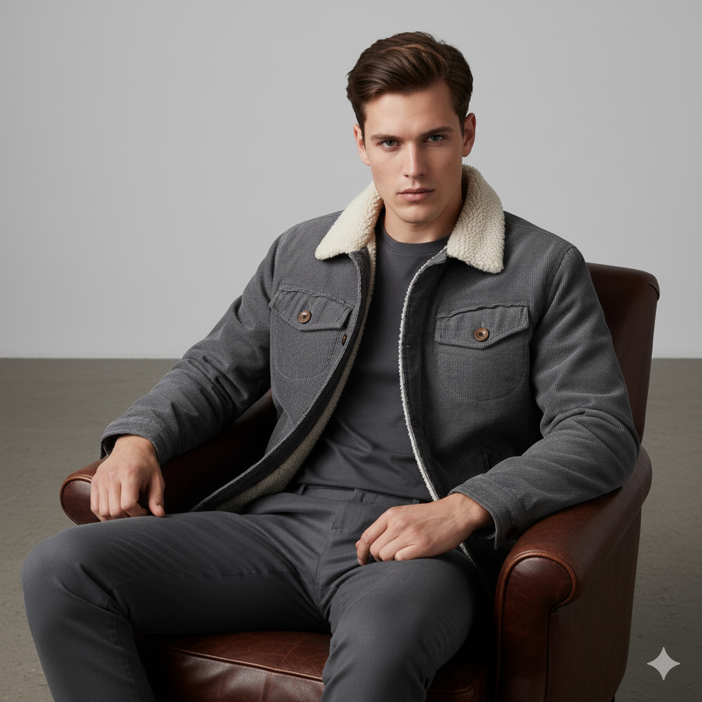 Herren Cordjacke mit Teddyfutter | Warm & Lässig | Herbst Winter