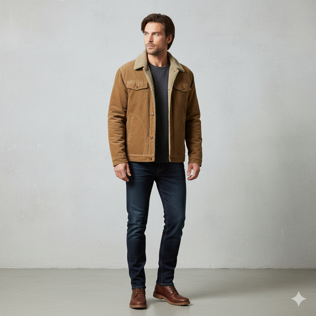 Herren Cordjacke mit Teddyfutter | Warm & Lässig | Herbst Winter