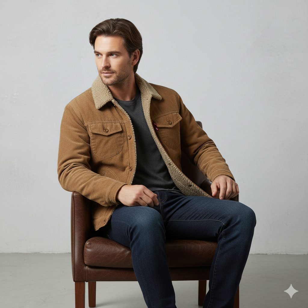 Herren Cordjacke mit Teddyfutter | Warm & Lässig | Herbst Winter
