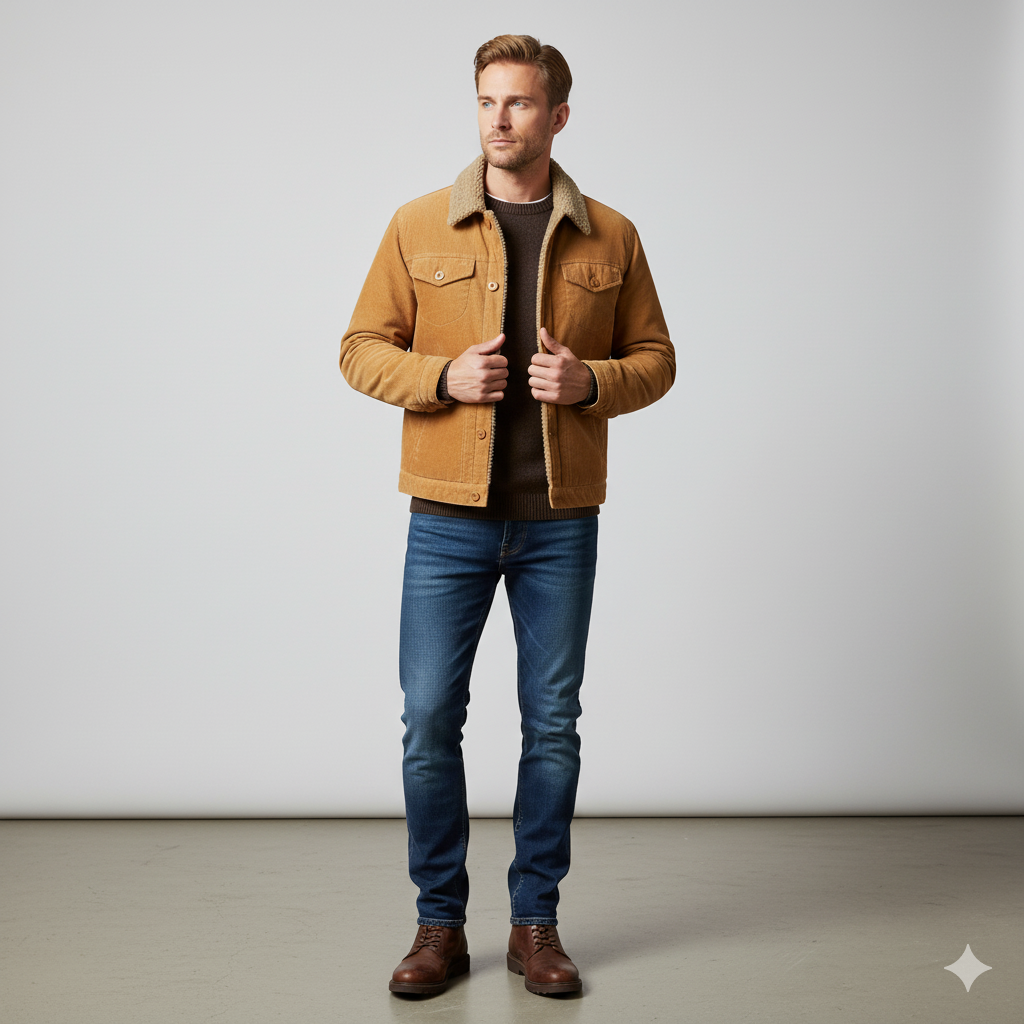 Herren Cordjacke mit Teddyfutter | Warm & Lässig | Herbst Winter