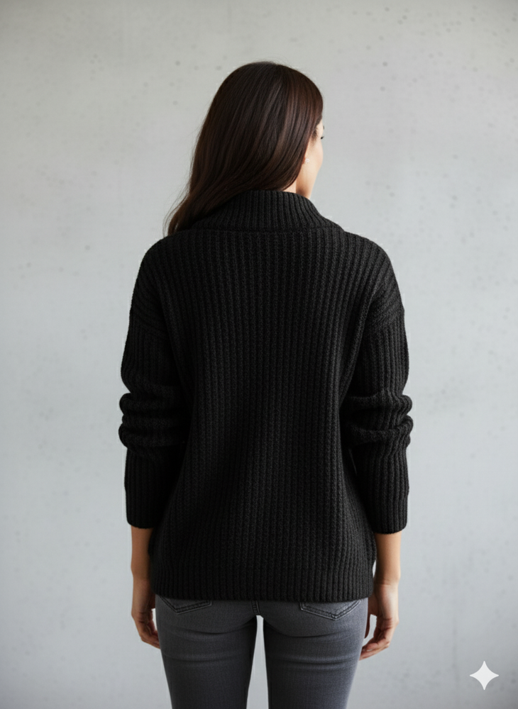 Kuscheliger Damen Strickpullover mit Reißverschluss | Winter