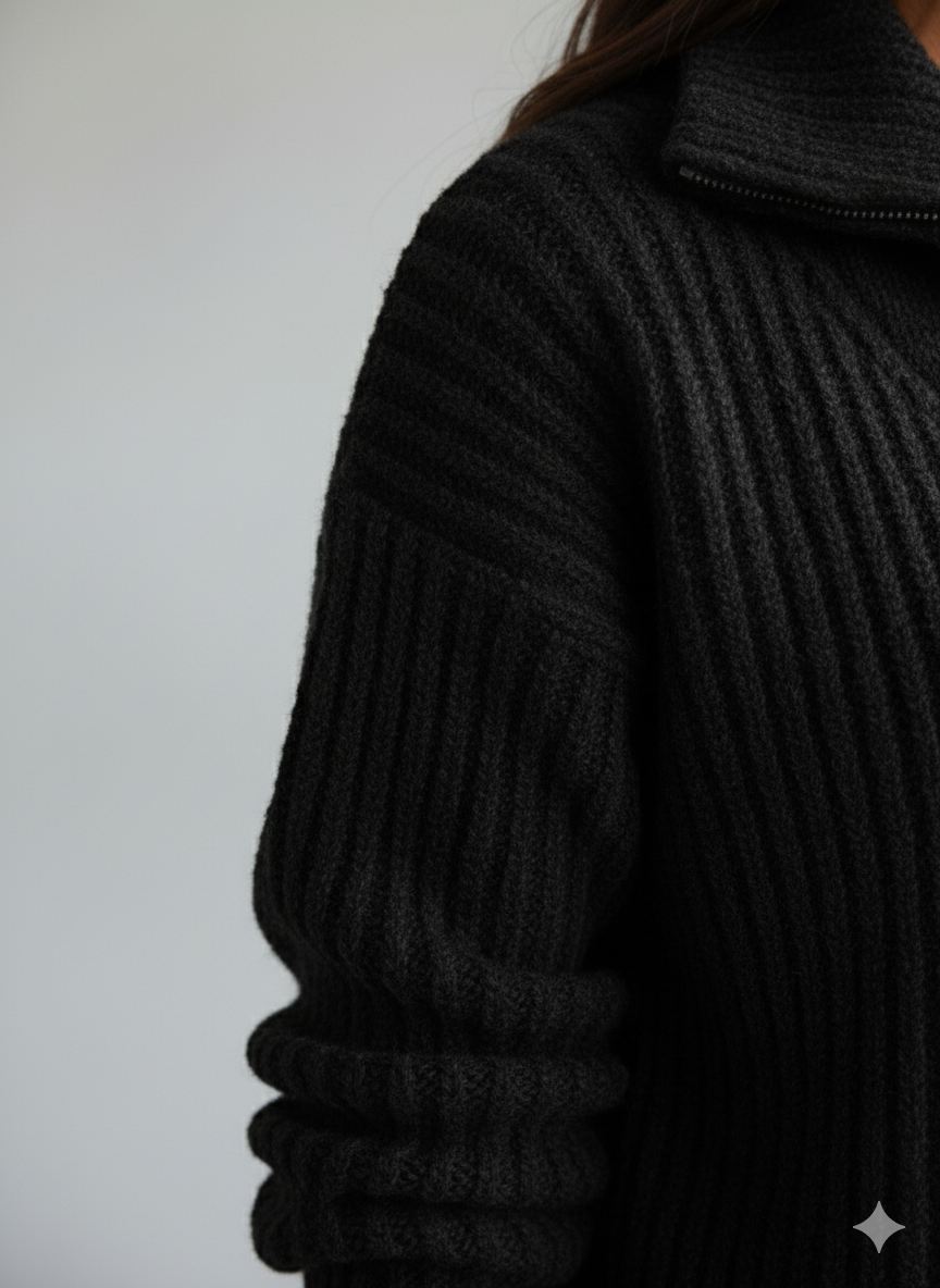 Kuscheliger Damen Strickpullover mit Reißverschluss | Winter