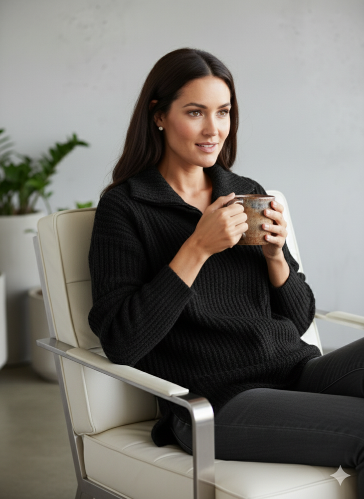 Kuscheliger Damen Strickpullover mit Reißverschluss | Winter