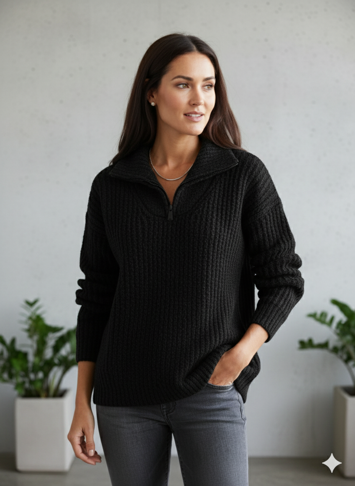 Kuscheliger Damen Strickpullover mit Reißverschluss | Winter