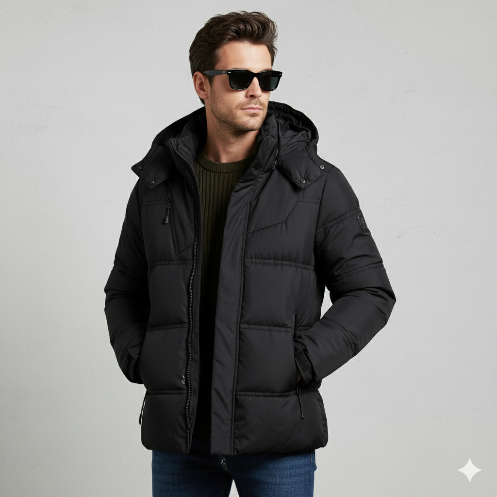 Warmer Herren Daunenmantel mit Kapuze | Winter & Freizeit