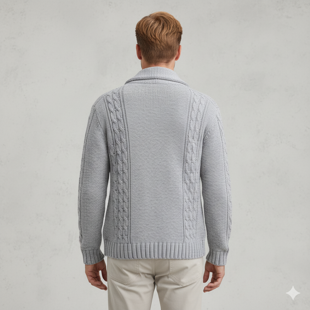 Herren Strickjacke mit Schalkragen und Zopfmuster | Winter