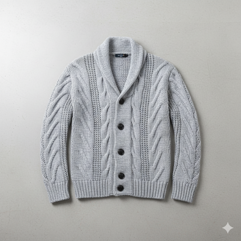 Herren Strickjacke mit Schalkragen und Zopfmuster | Winter