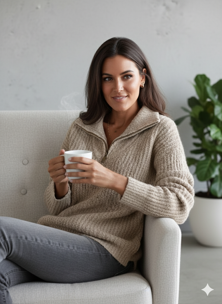 Kuscheliger Damen Strickpullover mit Reißverschluss | Winter