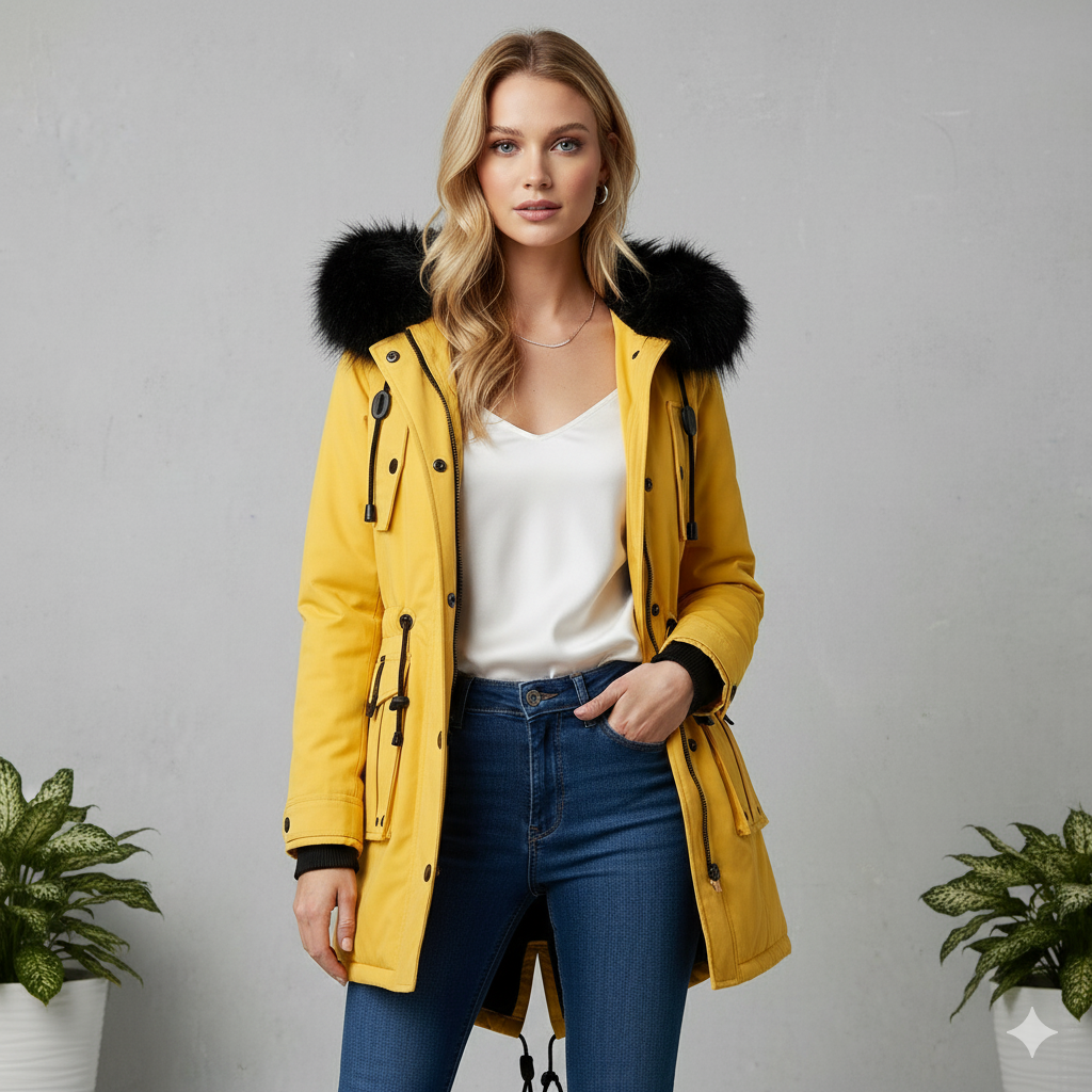 Damen Winterjacke mit Fellkapuze | Warm & Gefüttert