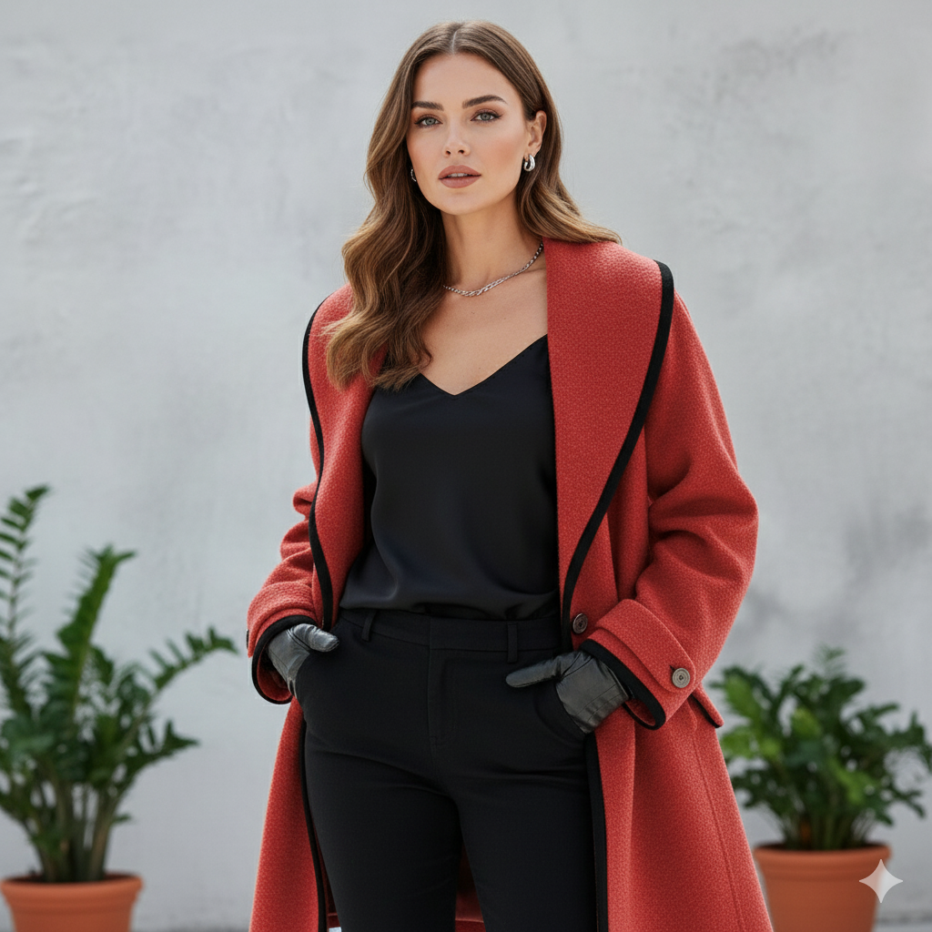 Eleganter Damenmantel mit Kontrastdetails | Herbst/Winter
