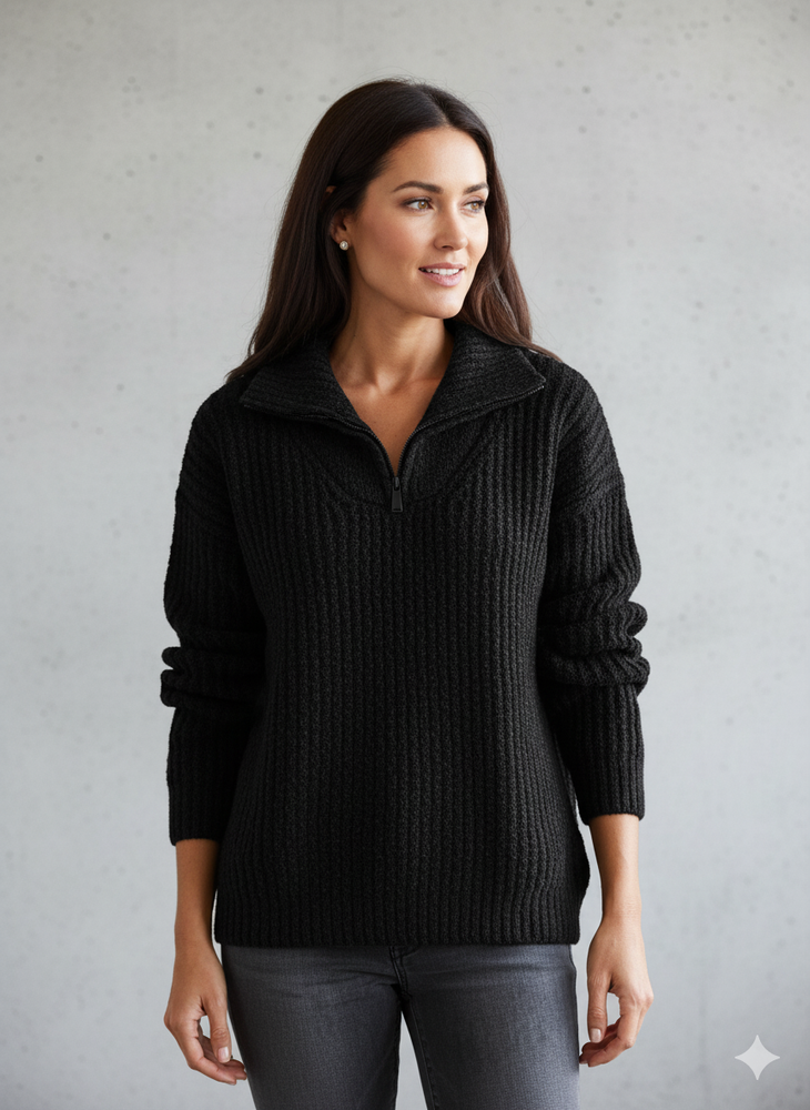 Kuscheliger Damen Strickpullover mit Reißverschluss | Winter