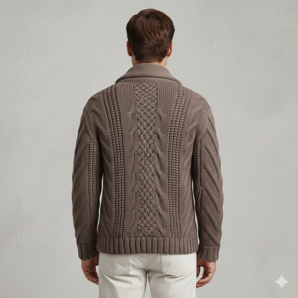Herren Strickjacke mit Schalkragen und Zopfmuster | Winter