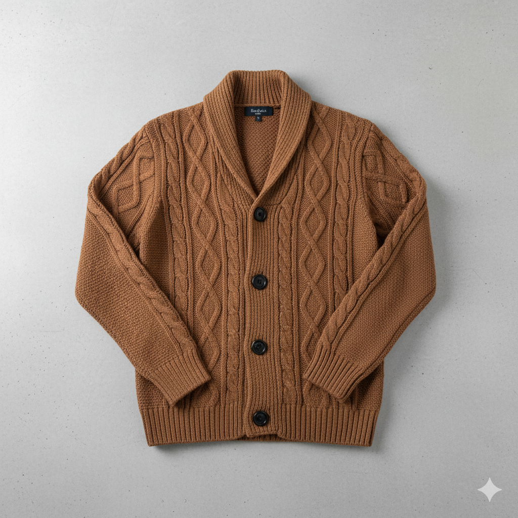 Herren Strickjacke mit Schalkragen und Zopfmuster | Winter