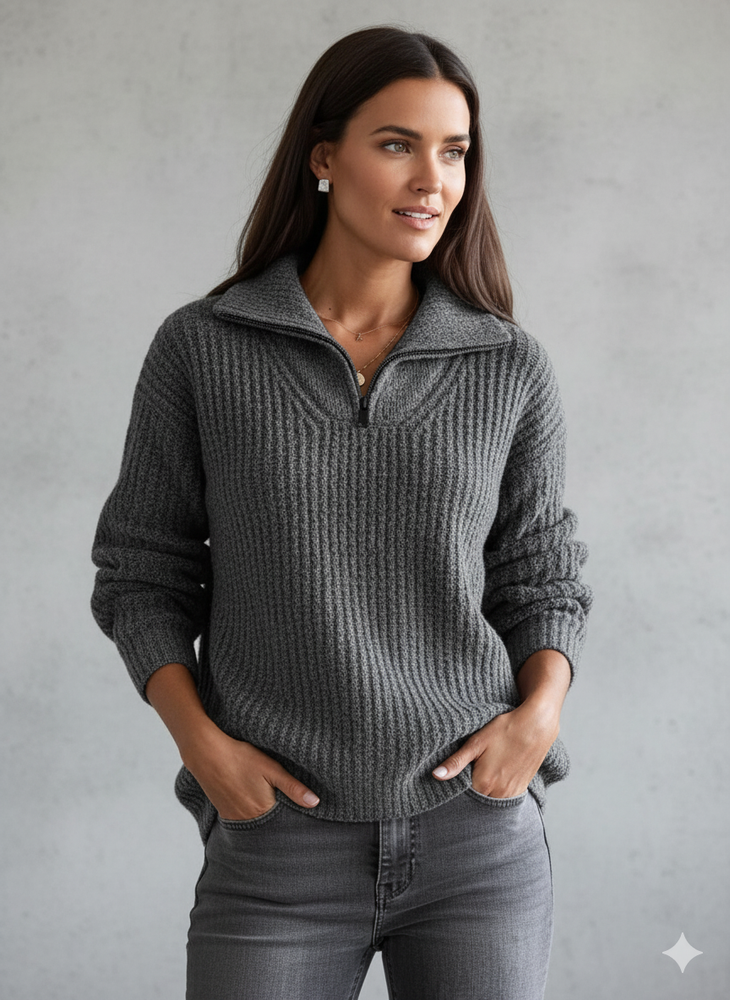 Kuscheliger Damen Strickpullover mit Reißverschluss | Winter