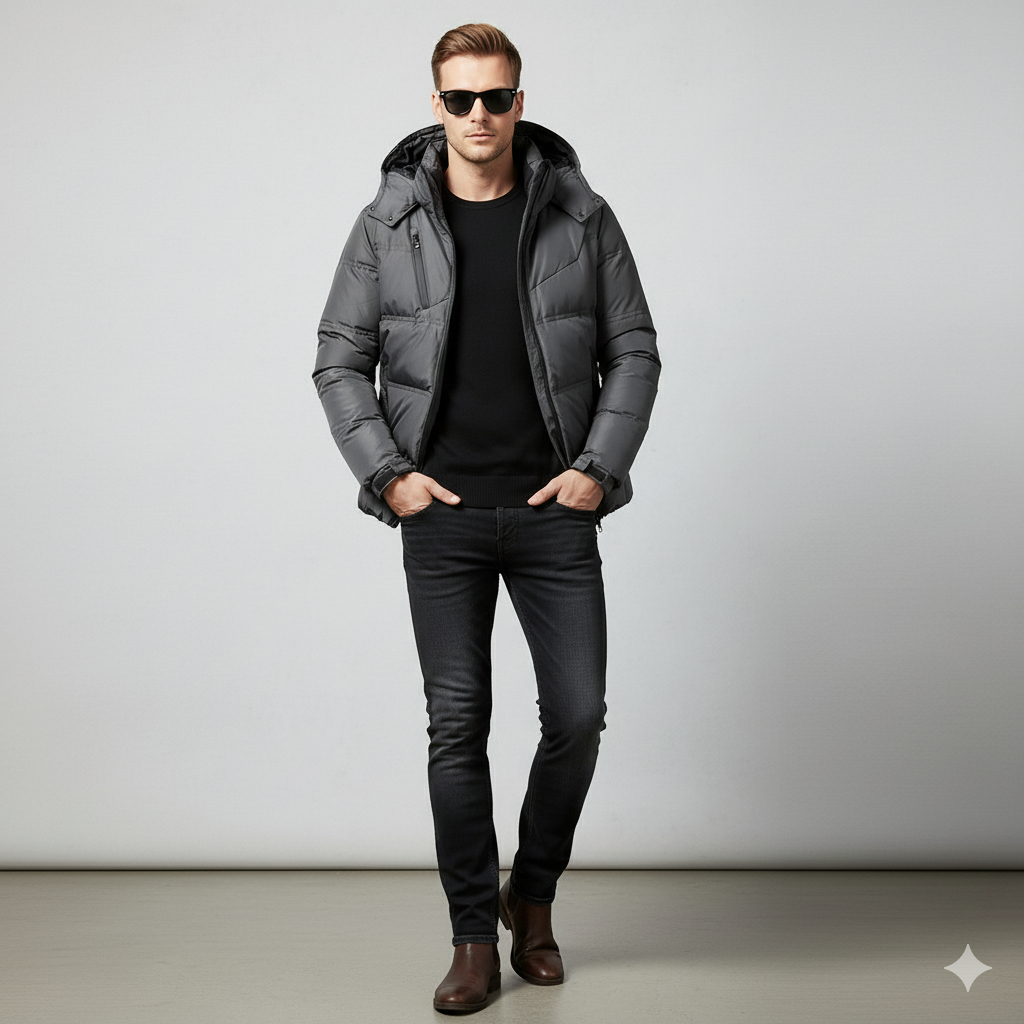 Warmer Herren Daunenmantel mit Kapuze | Winter & Freizeit
