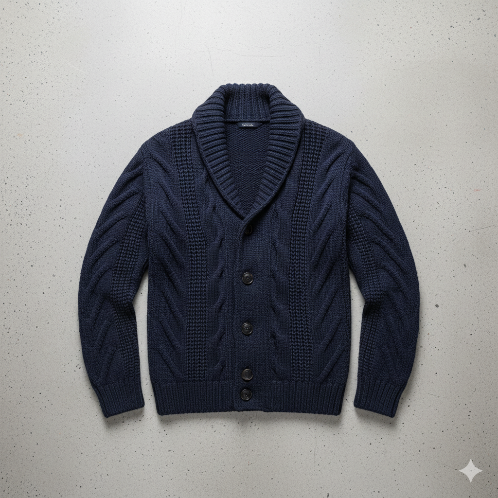Herren Strickjacke mit Schalkragen und Zopfmuster | Winter