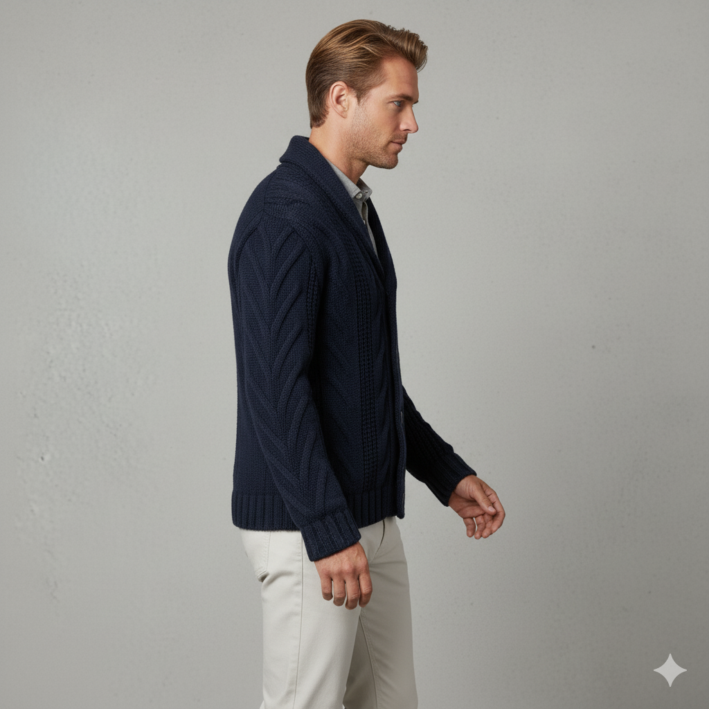 Herren Strickjacke mit Schalkragen und Zopfmuster | Winter
