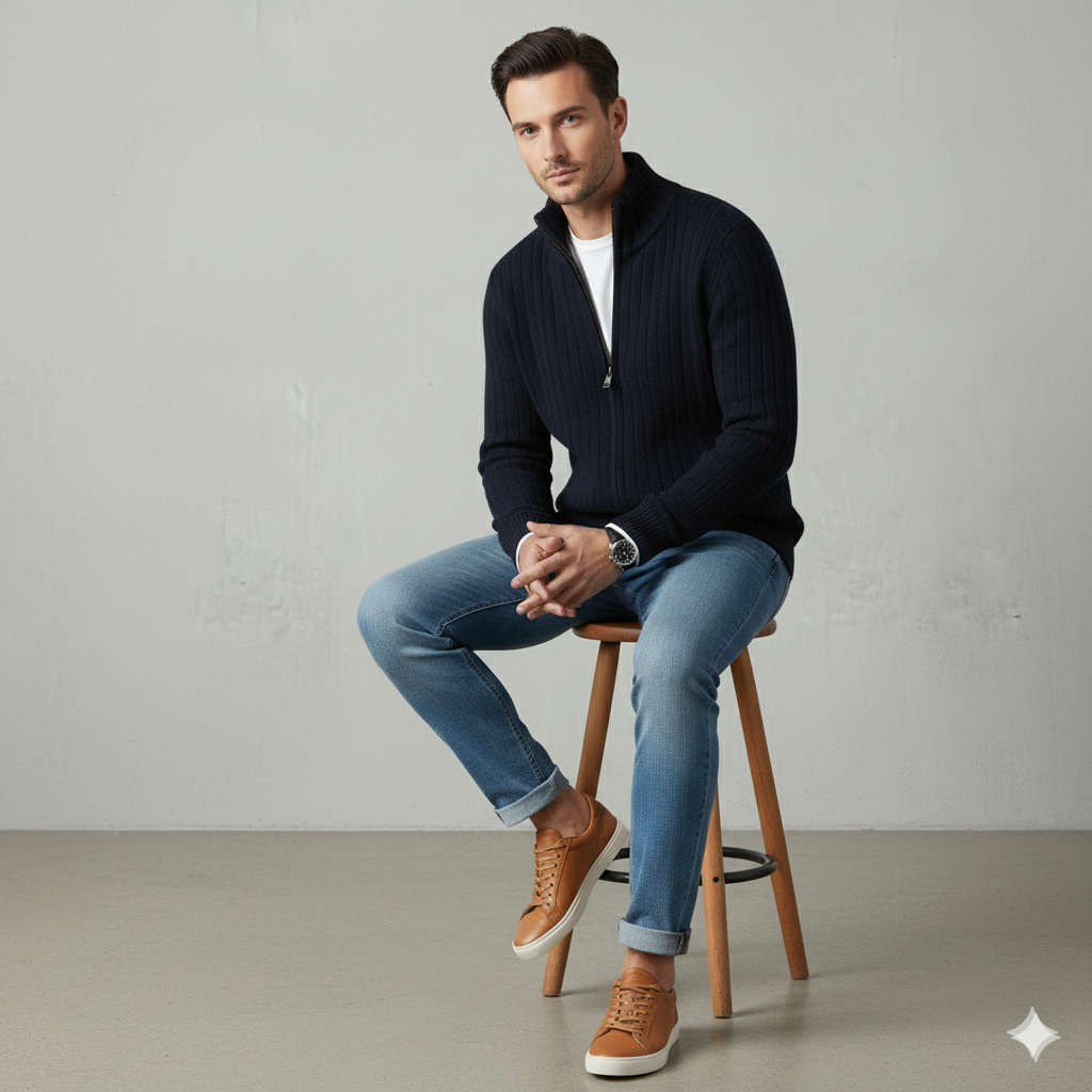 Herren Wollpullover mit Reißverschlusskragen | Elegant | Winter