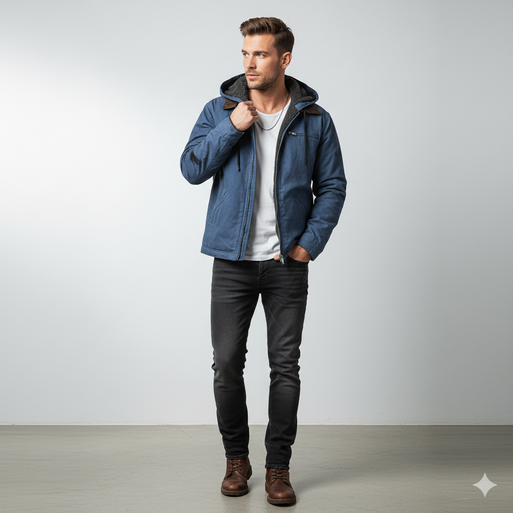 Warme Herren Kapuzenjacke mit Fleecefutter | Herbst Winter