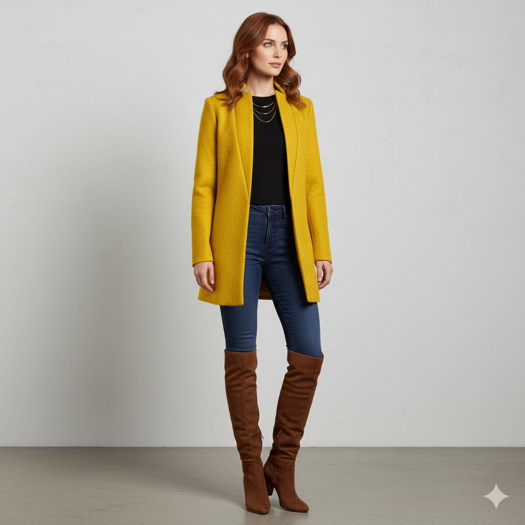 Damen Wollmantel mit Stehkragen | Schmaler Schnitt & Elegant | Herbst/Winter