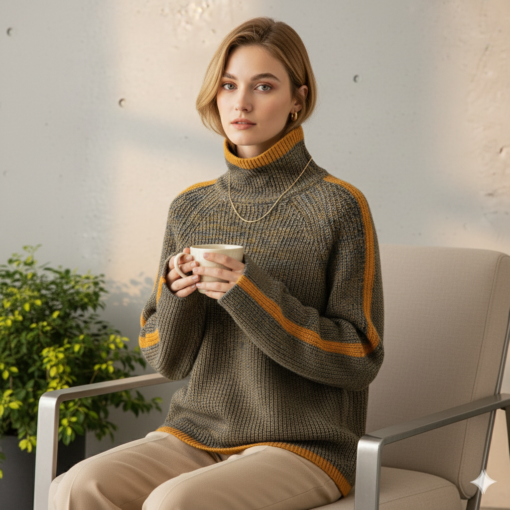 Damen Rollkragenpullover im Retro Strick | Warm & Bequem Winter