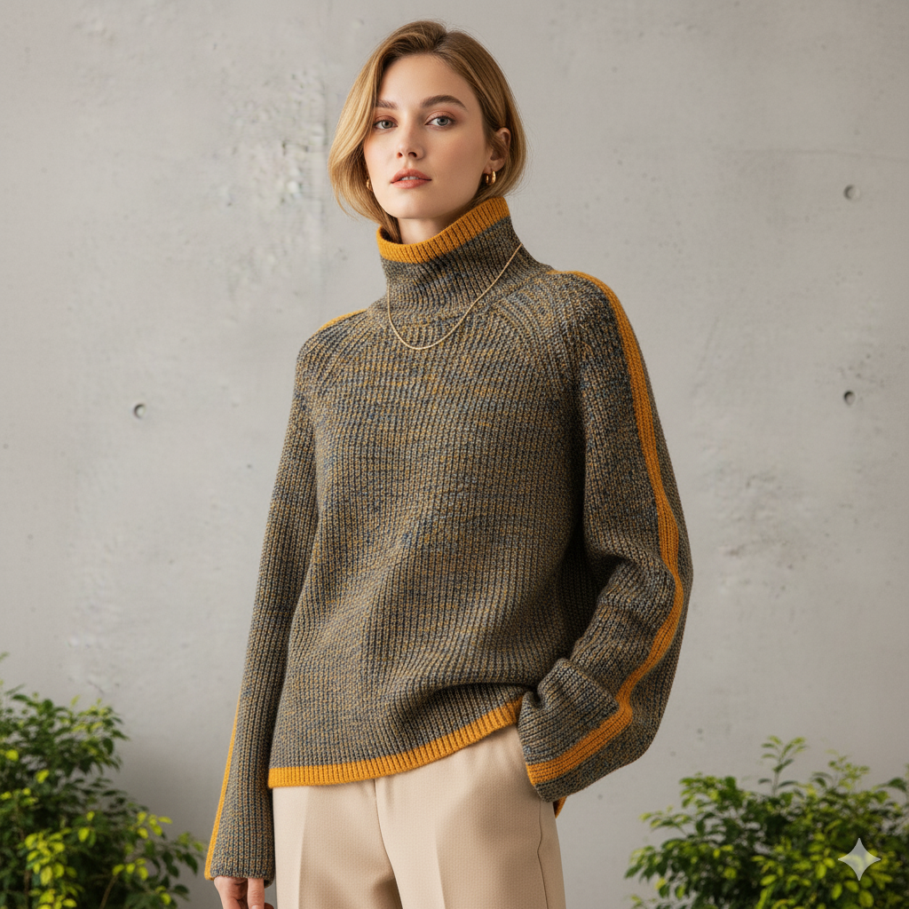 Damen Rollkragenpullover im Retro Strick | Warm & Bequem Winter