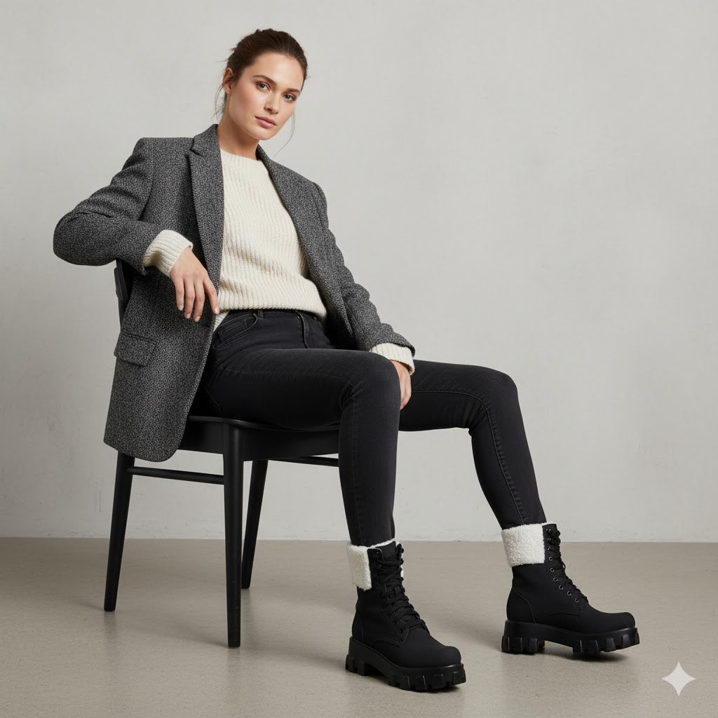 Damen Winter Schnürstiefel mit Fellfutter | Vegan & Rutschfest
