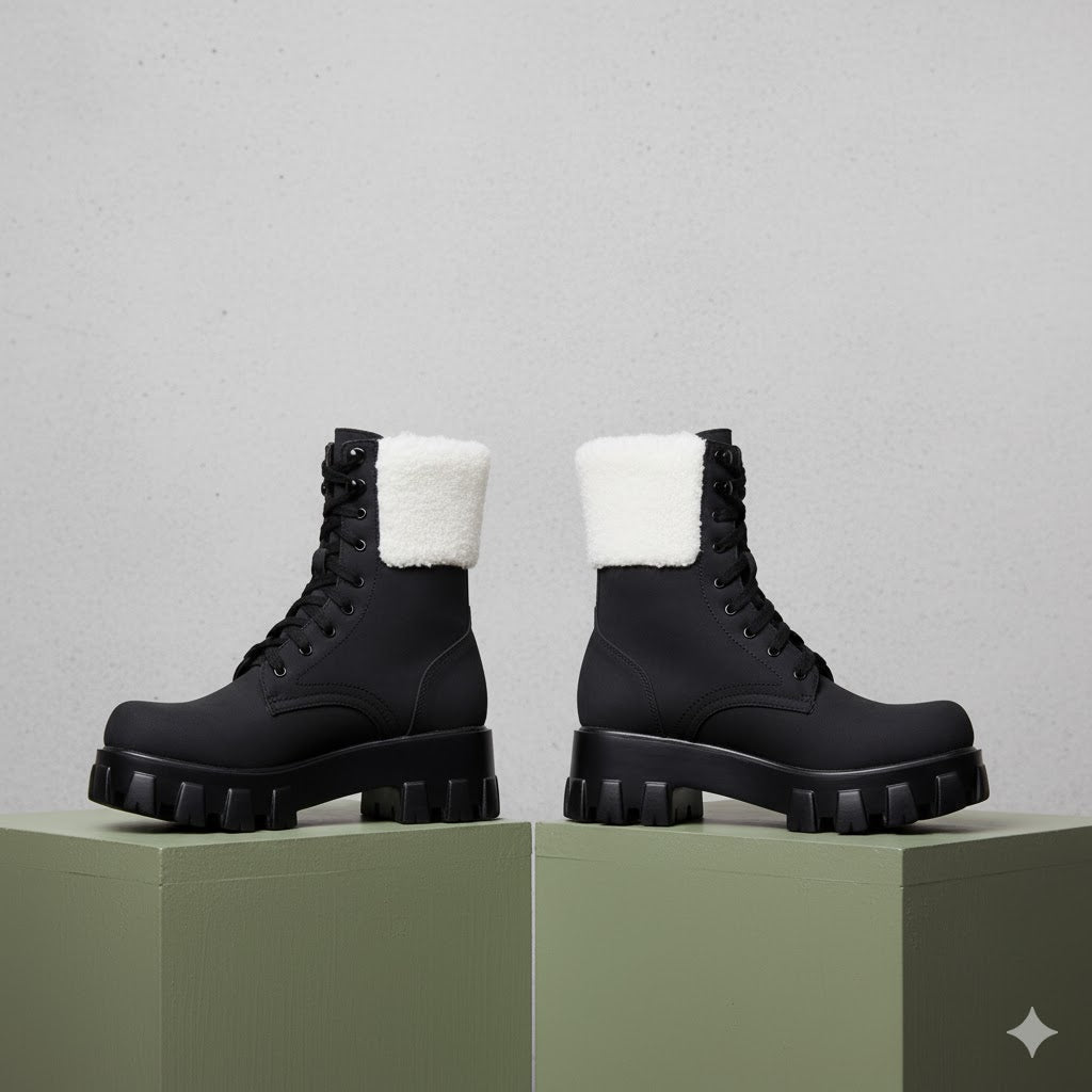 Damen Winter Schnürstiefel mit Fellfutter | Vegan & Rutschfest