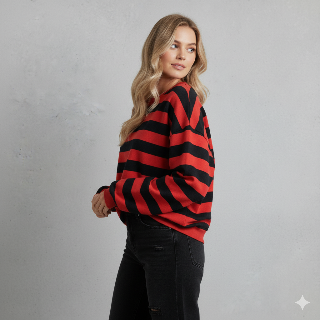 Damen Pullover Kuschelig Lässig | Gestreift | Rundhals