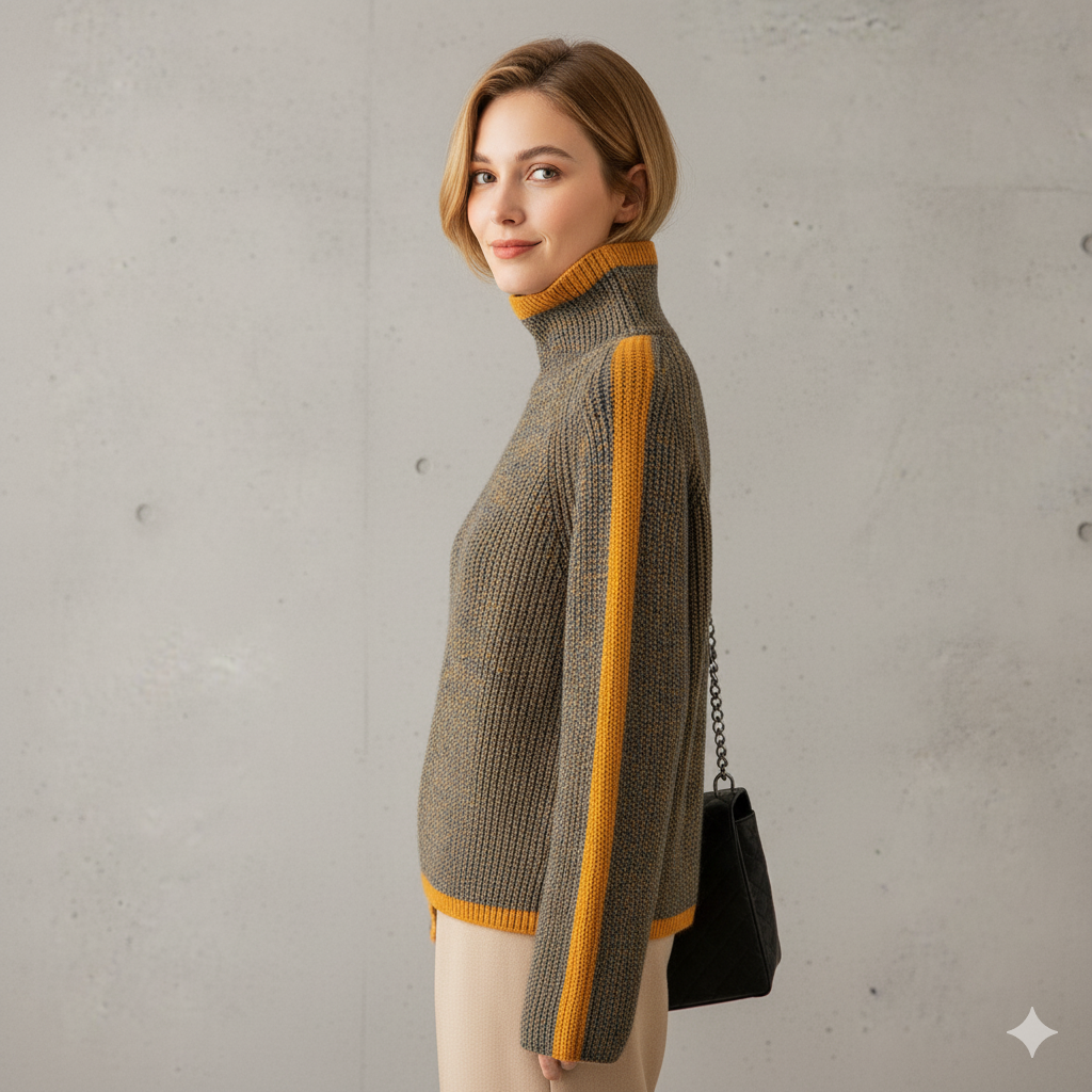 Damen Rollkragenpullover im Retro Strick | Warm & Bequem Winter