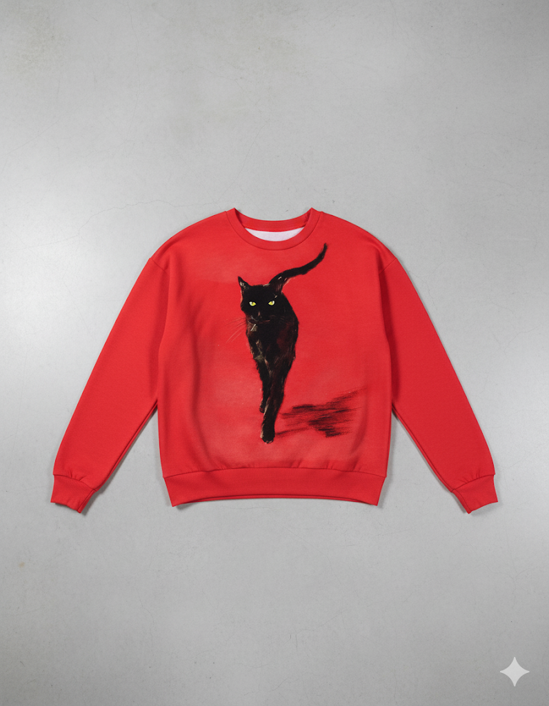 Damenpullover mit Rundhalsausschnitt und Katzenprint | Freizeit