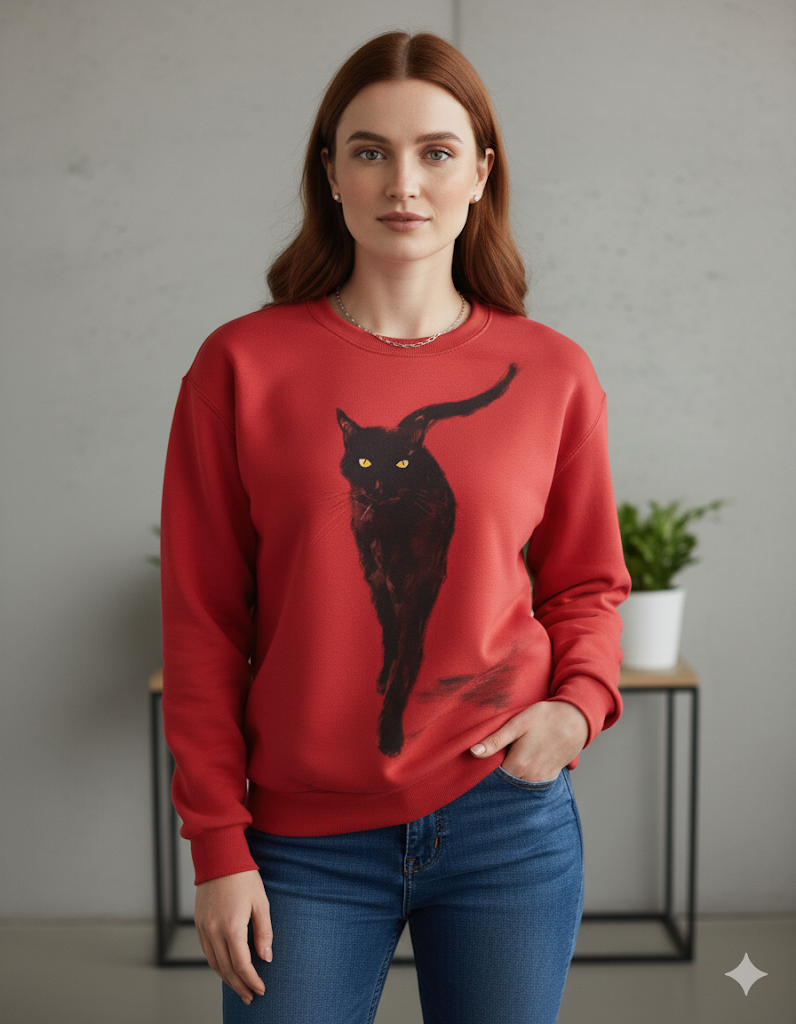 Damenpullover mit Rundhalsausschnitt und Katzenprint | Freizeit