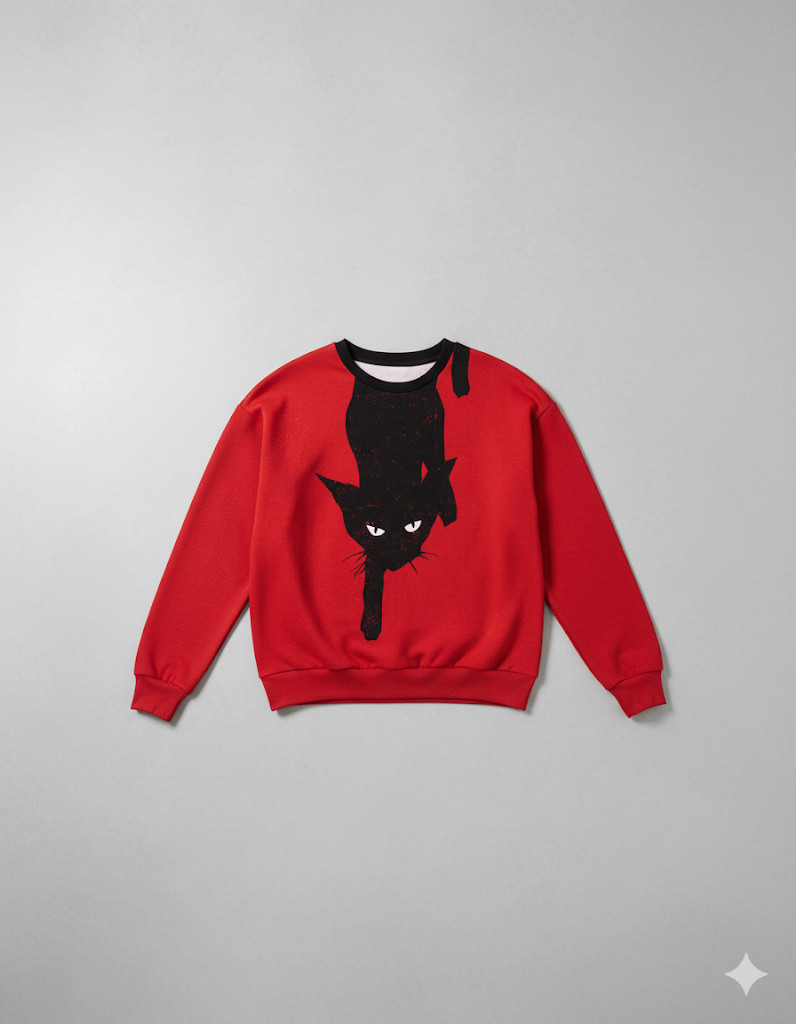 Damenpullover mit Rundhalsausschnitt und Katzenprint | Freizeit