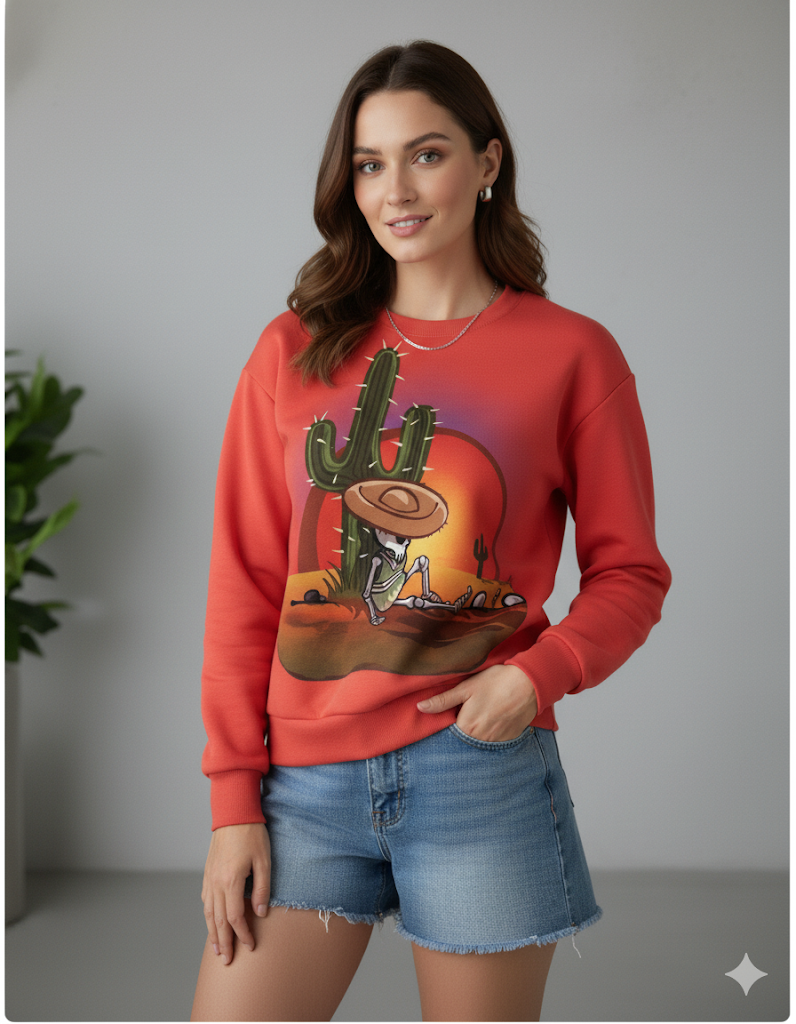 Damenpullover mit Rundhalsausschnitt und Katzenprint | Freizeit