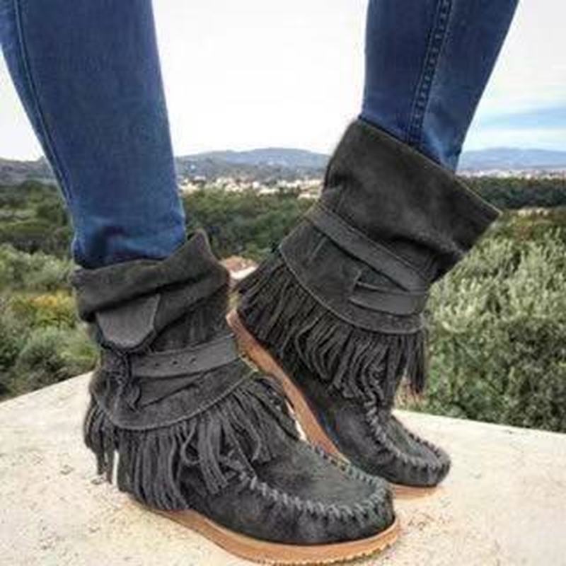 Jessica – Modische Damenstiefel mit Fransen und Schnalle