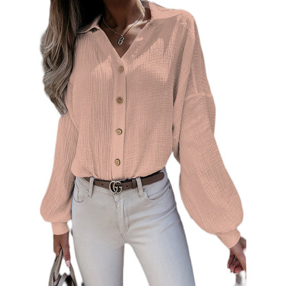Laura – V-Ausschnitt Laternenärmel Bluse