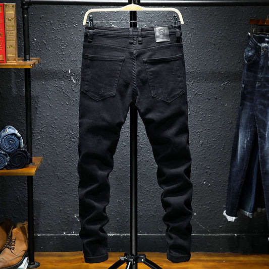 Neville – Neue Herrenjeans aus reinem Schwarz mit Rissen und Stretch