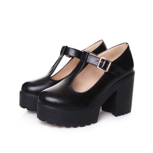 ENGEL Damen T-Steg Pumps – Retro Stil mit Blockabsatz, rutschfeste Sohle & verstellbare Schnalle