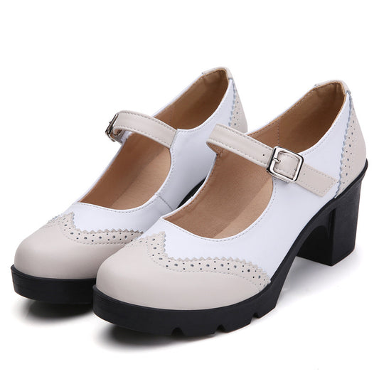 ENGEL Damen Pumps mit Blockabsatz – eleganter Vintage-Look, verstellbarer Riemen