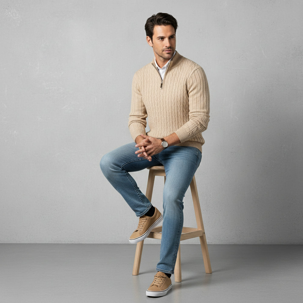 Herren Strickpullover Troyer | Slim Fit | Winter