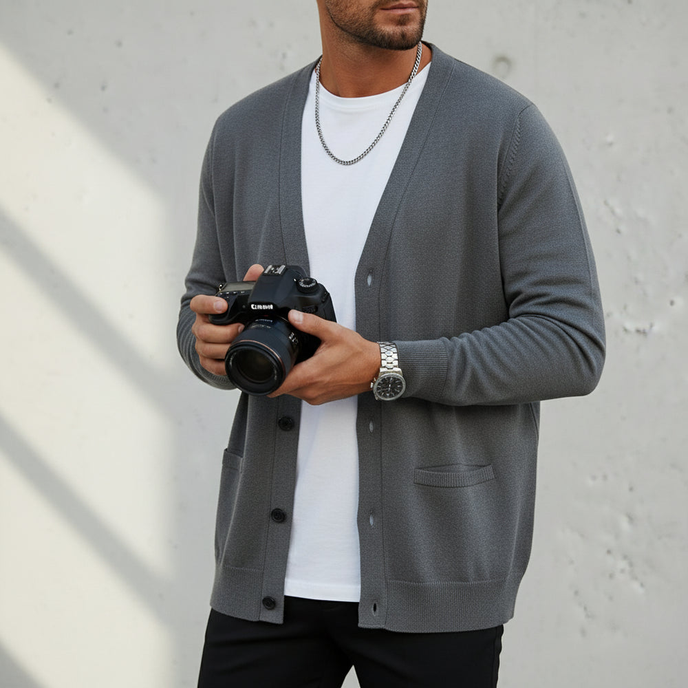 Lässiger Herren Cardigan Slim Fit V-Ausschnitt | Herbst/Winter