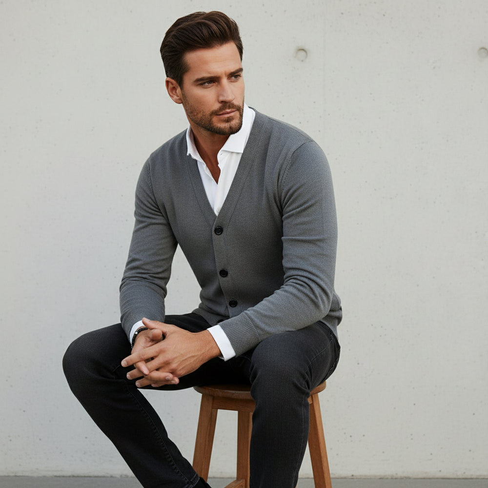 Lässiger Herren Cardigan Slim Fit V-Ausschnitt | Herbst/Winter