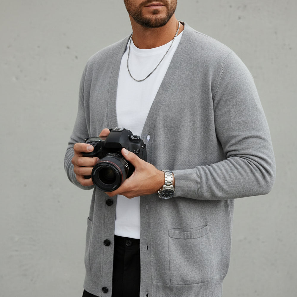 Lässiger Herren Cardigan Slim Fit V-Ausschnitt | Herbst/Winter