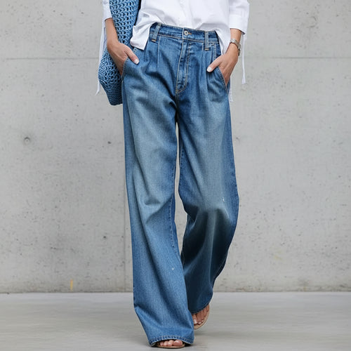 Lässige Damen High Waist Jeans | Weites Bein