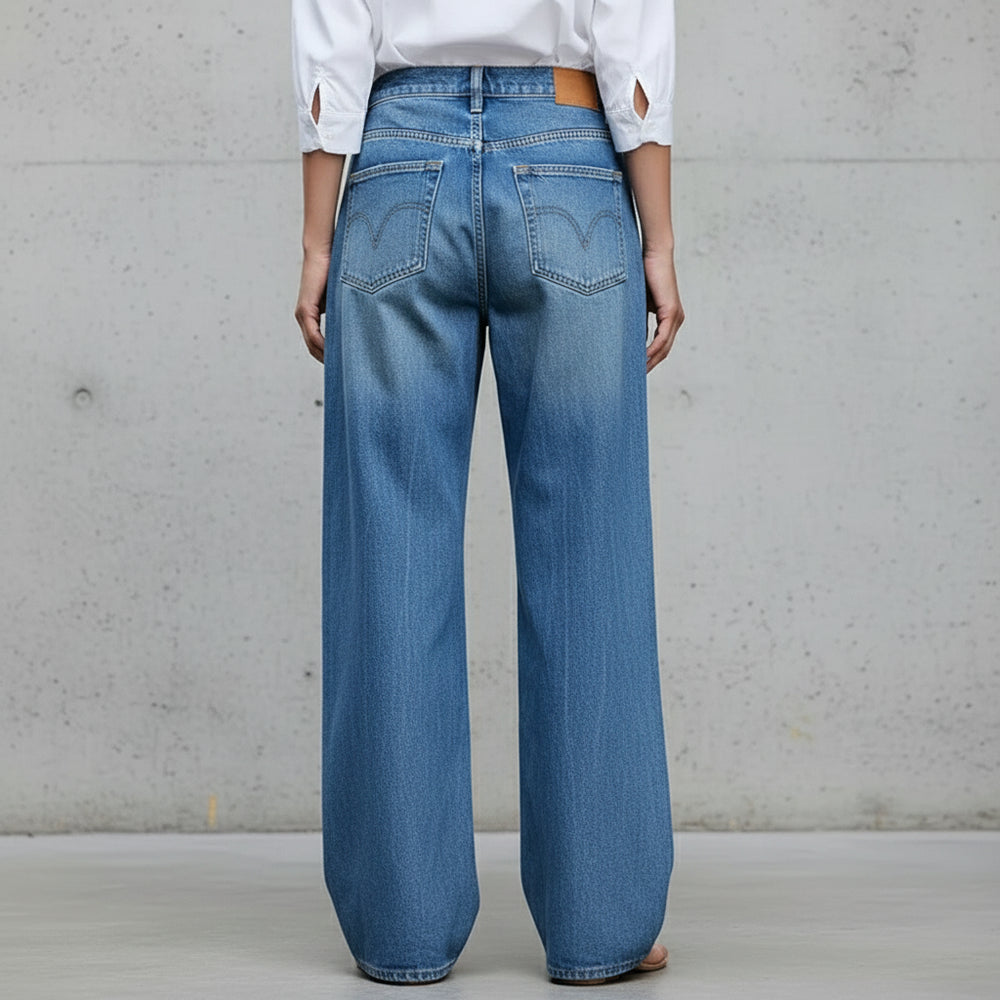 Lässige Damen High Waist Jeans | Weites Bein