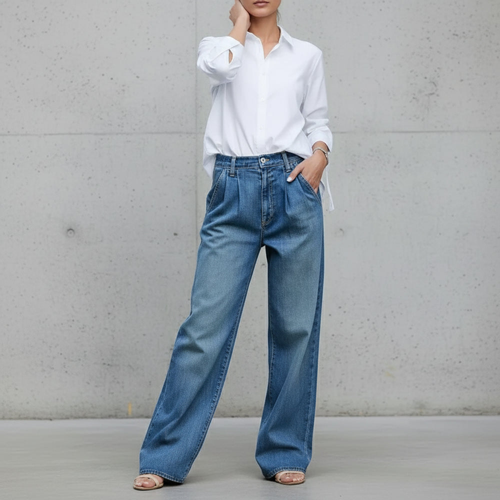 Lässige Damen High Waist Jeans | Weites Bein