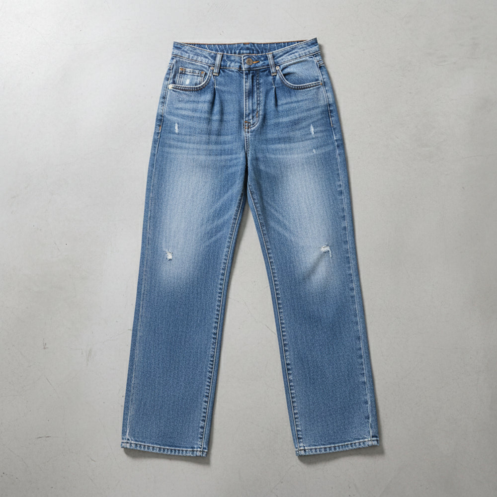 Lässige Damen High Waist Jeans | Weites Bein