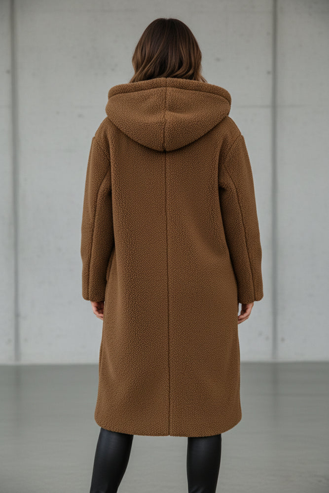 Warmer Damen Teddymantel mit Kapuze | Winter